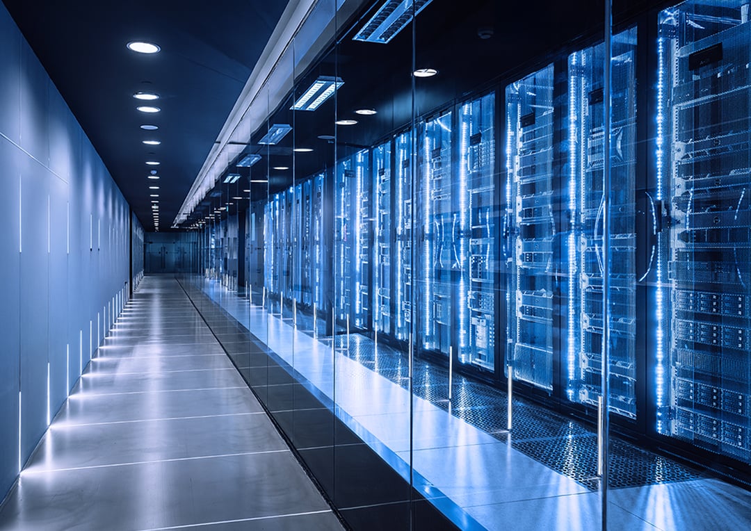 High-tech data center with server racks