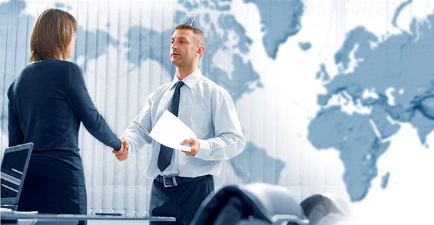 Man and woman shaking hands after meeting