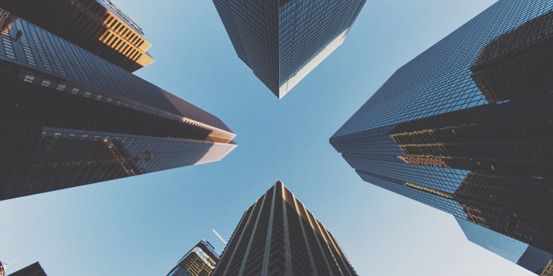 Upward view of skyscrapers