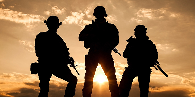 United States Army rangers on the sunset