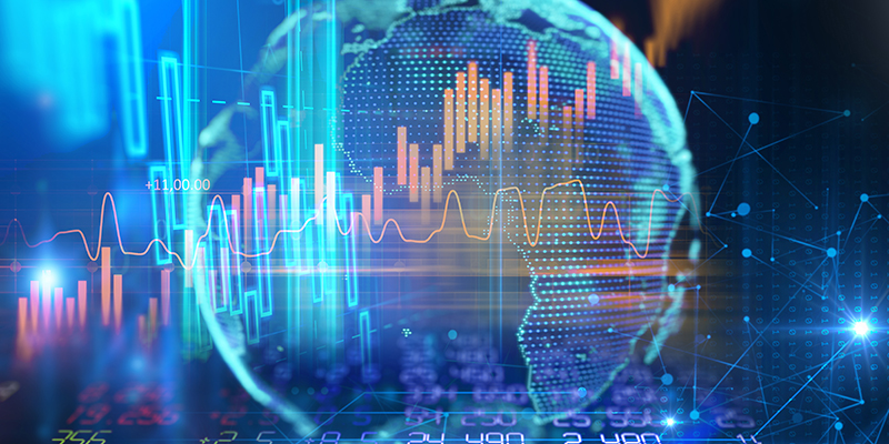 earth futuristic technology and financial stock market graph on technology abstract