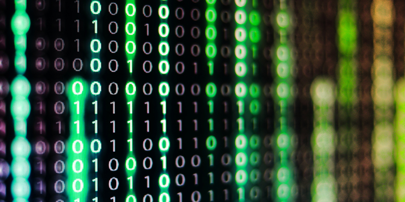 power of big data. binary code information bit on computer monitor screen display
