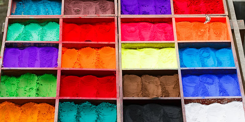 Close up photo of variety nepalese natural paint powders