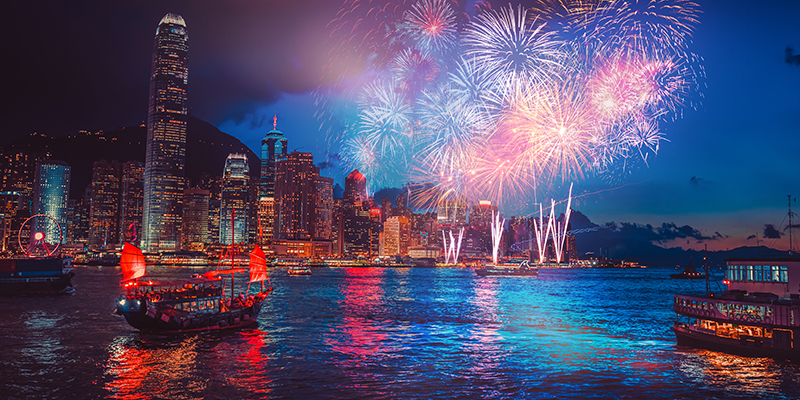 Firework show on Victoria Harbor, Hong Kong