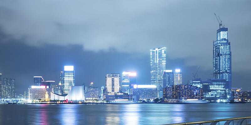 Victoria Harbor of Hong Kong city at night