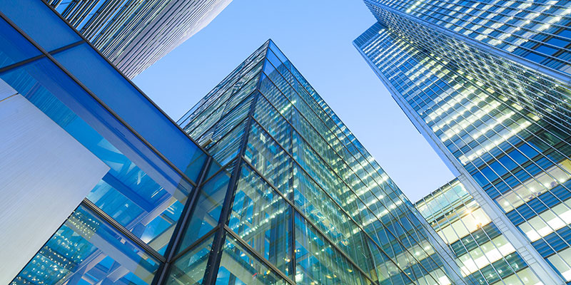 Upward view of skyscrapers
