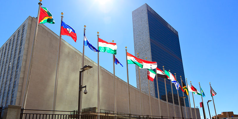 Flags outside of United Nations building