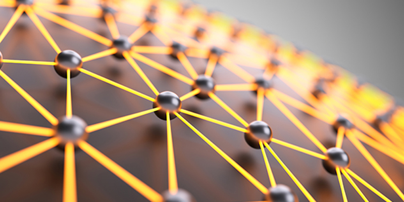 Abstract illuminated network close-up with shallow depth of field