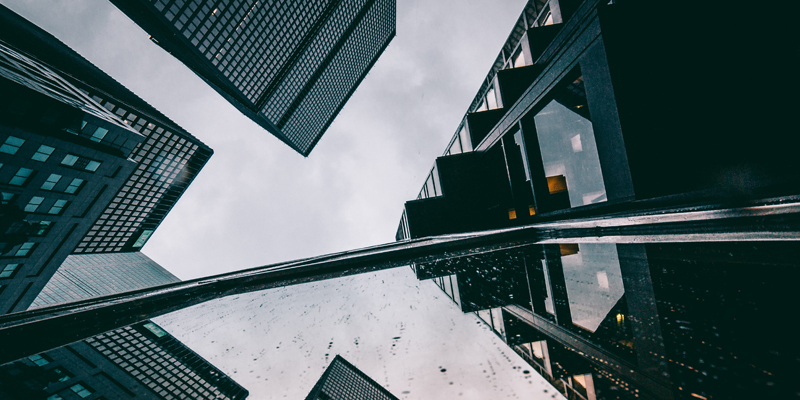 Upward view of office buildings