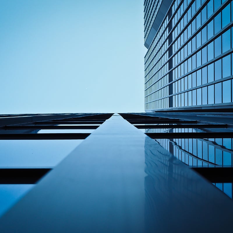 Glass exterior of buildings