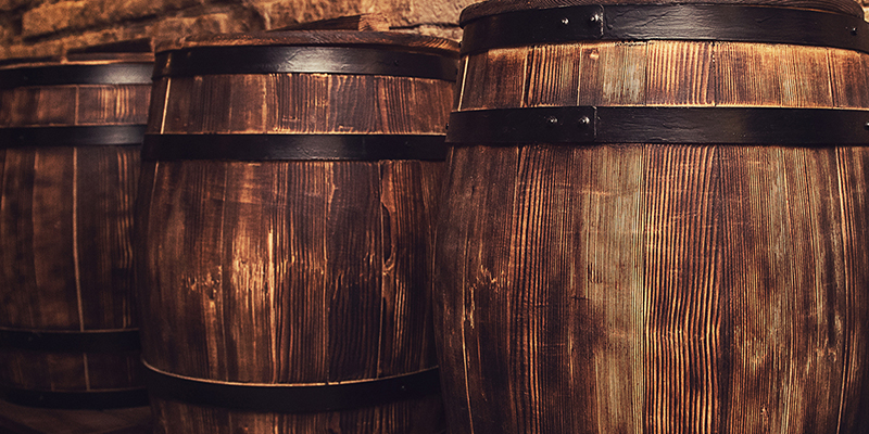 Homemade barrels in the wine cellar