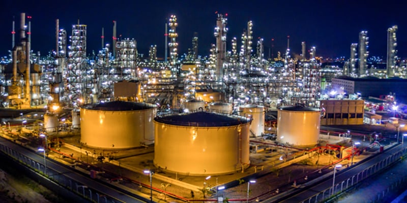 Oil refinery at night