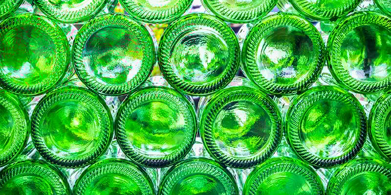Glass bottles, stacked