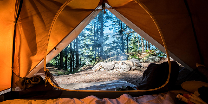 Looking out onto campground from a tent
