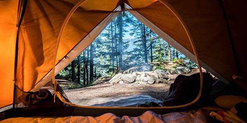 Looking out onto campground from a tent