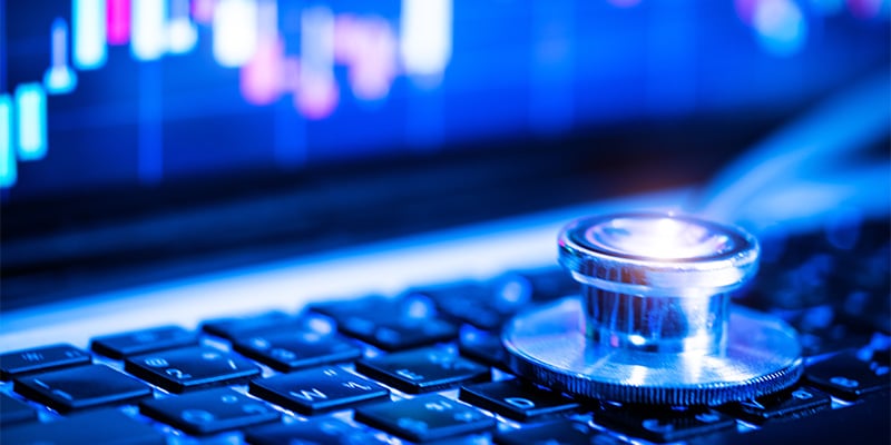 Stethoscope on a laptop keyboard