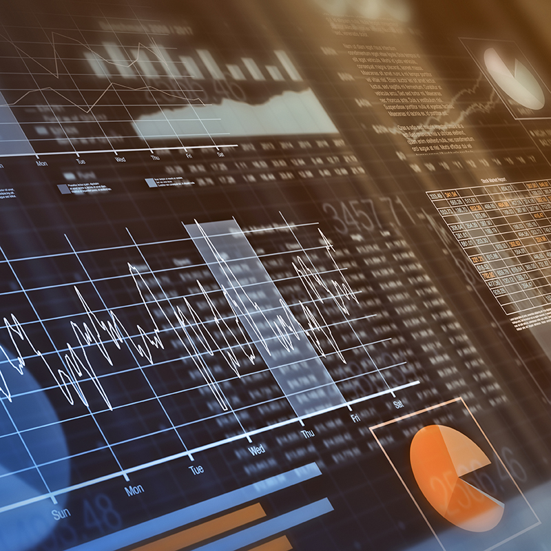Financial charts, line graph, bar chart, pie chart