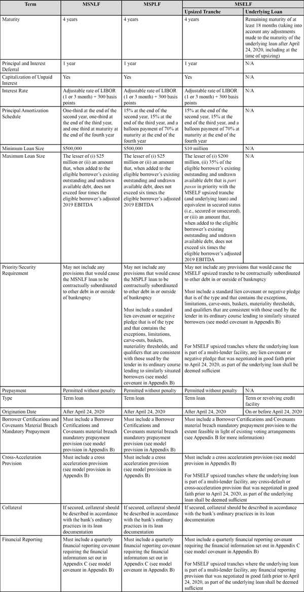 Main Street SPV loan documentation required components