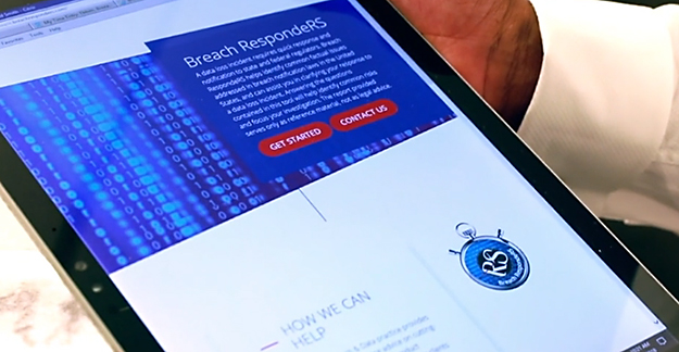 Breach Responders homepage on tablet