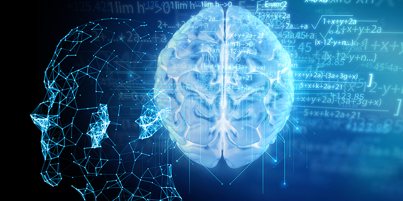 Conceptual background of Artificial intelligence and deep learning concept, human brain  on technology element
