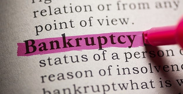 Highlighted term of bankruptcy with definition