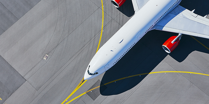 aerial view of airplane at airport