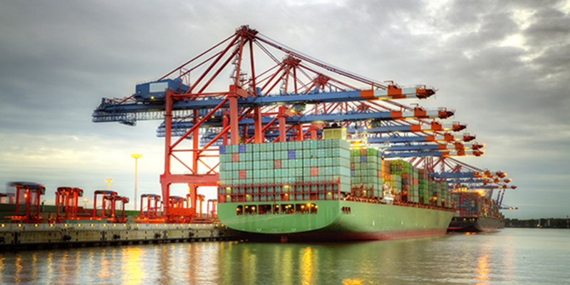 cargo ship at hamburg harbor