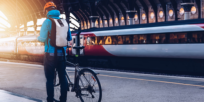 biker at train station