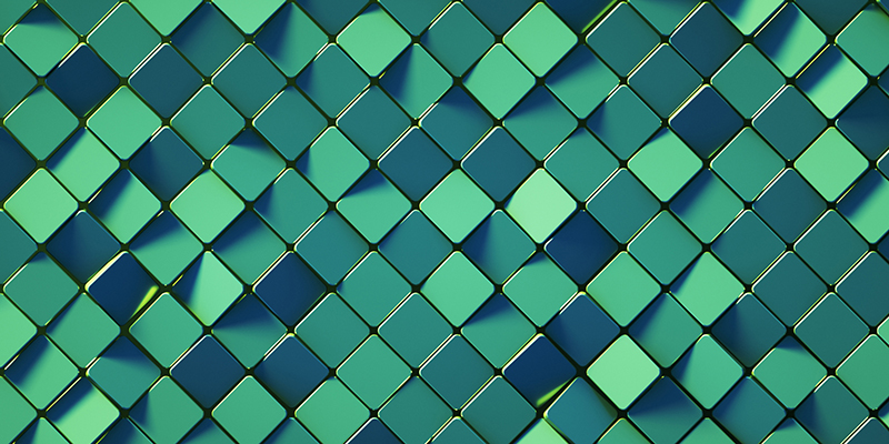 Green wall with rhombus shapes.