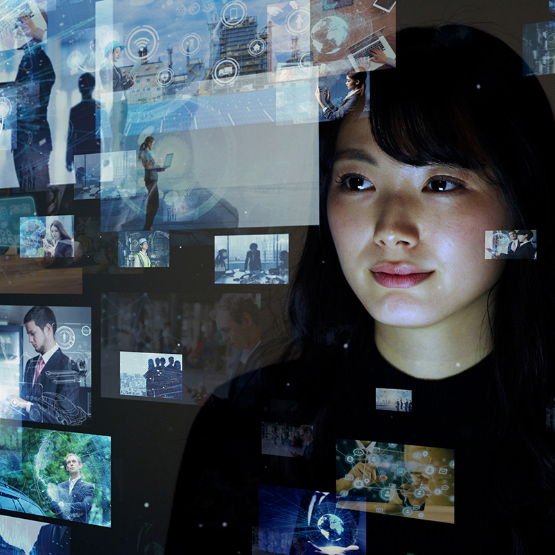 Visual contents concept. Social networking service. Streaming video. communication network.
