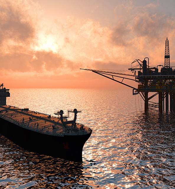 Ship at oil platform