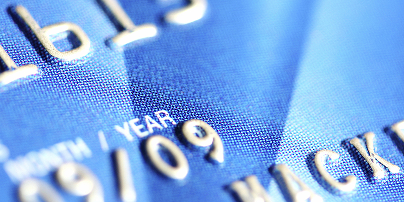 Close up of blue credit card