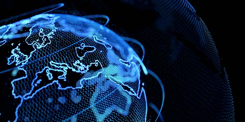 Globe in blue lights Europe map