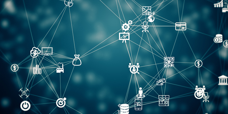 Interconnected icons related to internet of things