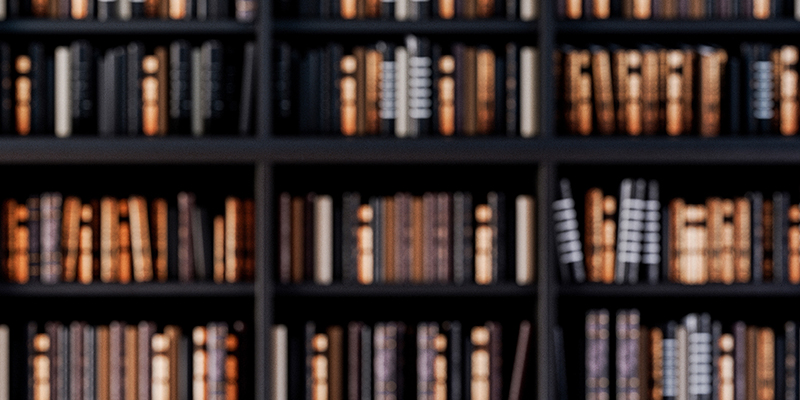 Bookshelves in the library with old books