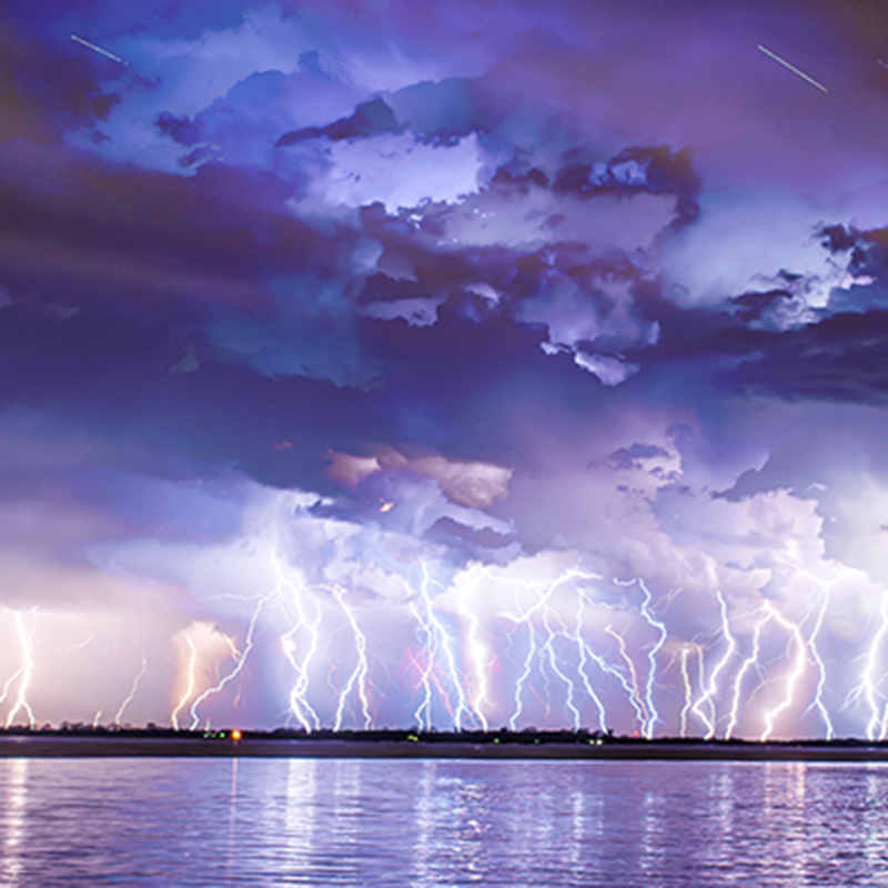 A severe lightning storm with power outages cause of the storm.