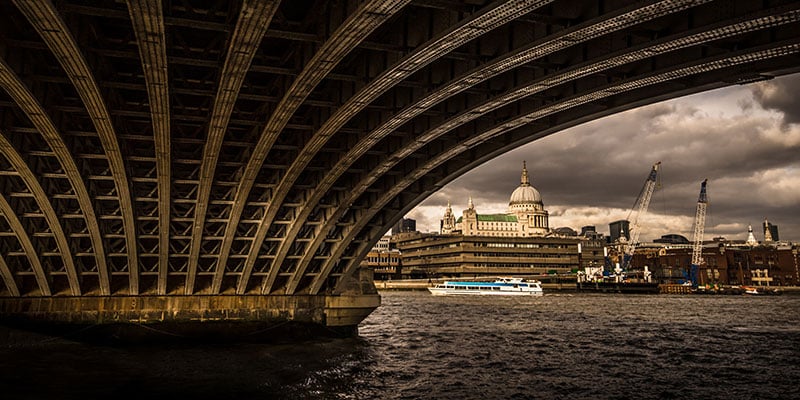 London city view from under a bridge