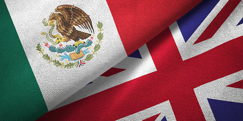 United Kingdom and Mexico flag together 