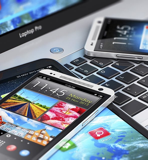 Mobile phones, tablet and laptop