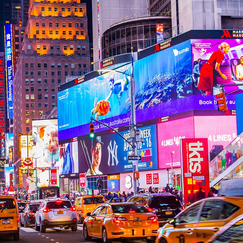 The heart of New York city, colors and people everywhere.