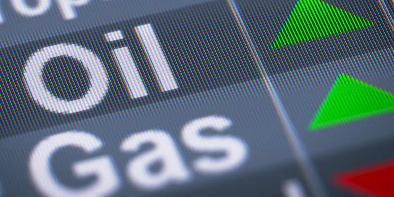 Screen with Oil and Gas labels and green arrows pointing upwards