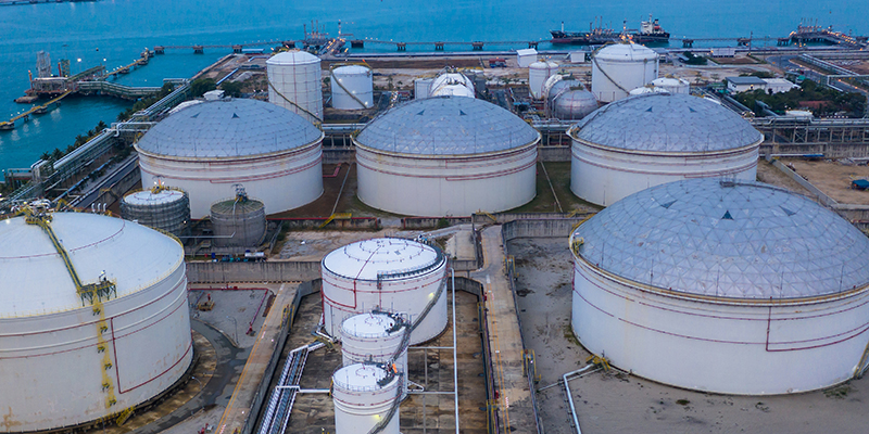Oil and petrochemical tank, storage of oil and petrochemical products ready for logistic and transport business