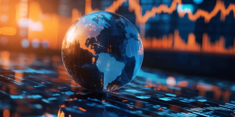 Glass globe on a background of stock information