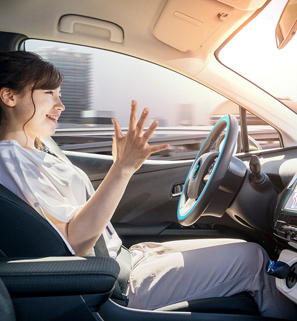 Woman in self-driving car