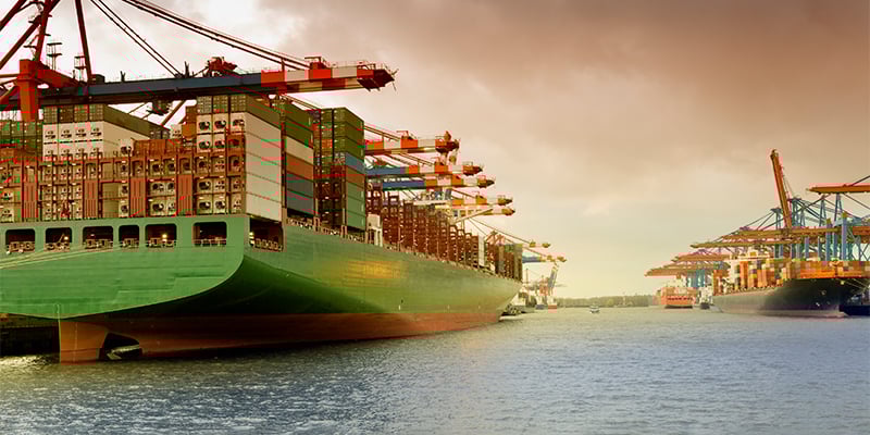 Container ship in harbor