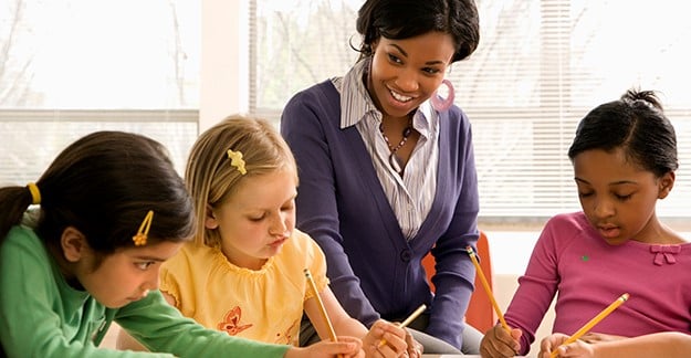 Teacher and three students