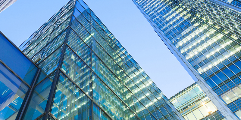 Upward view of skyscrapers