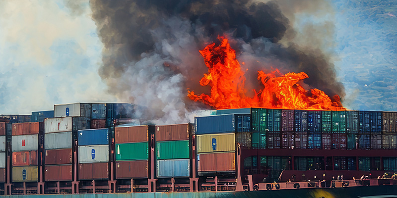 Shipping containers on fire
