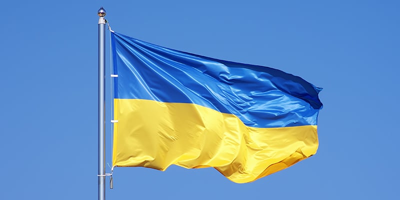 Ukrainian flag on blue sky backgroud